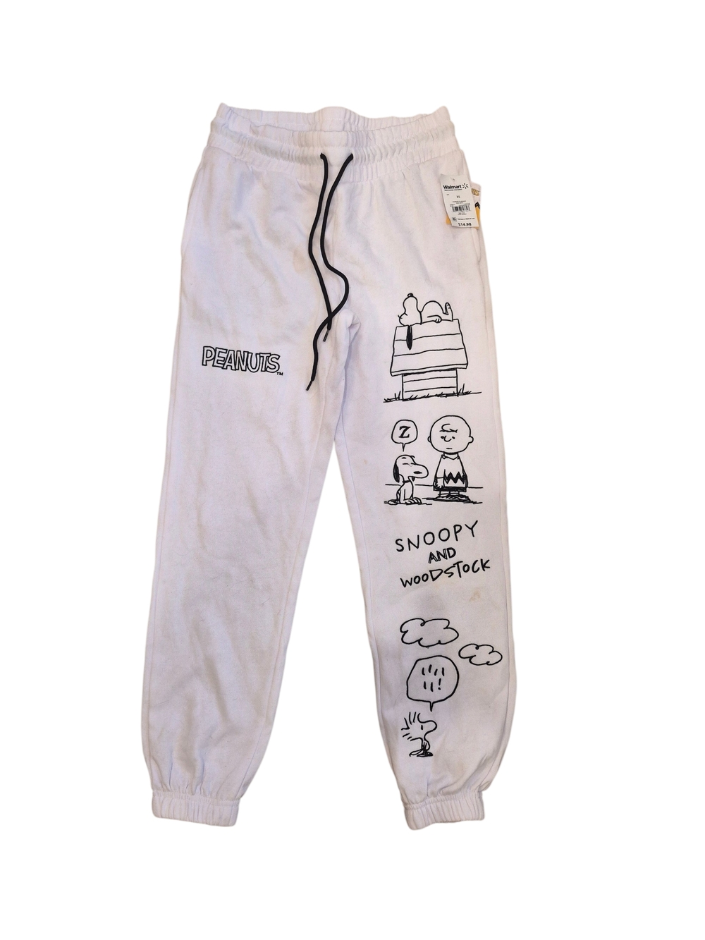 Peanuts White Sweatpants with Black Snoopy & Woodstock Graphics